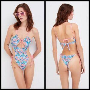 💕FOR LOVE AND LEMONS💕 Yasmin One-Piece Swimsuit ~ Blue Floral Print Small NWT